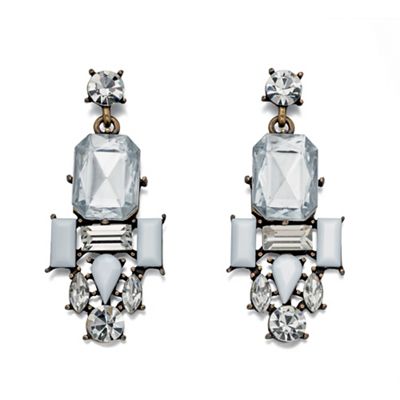 Crystal and white stone set cluster drop earrings